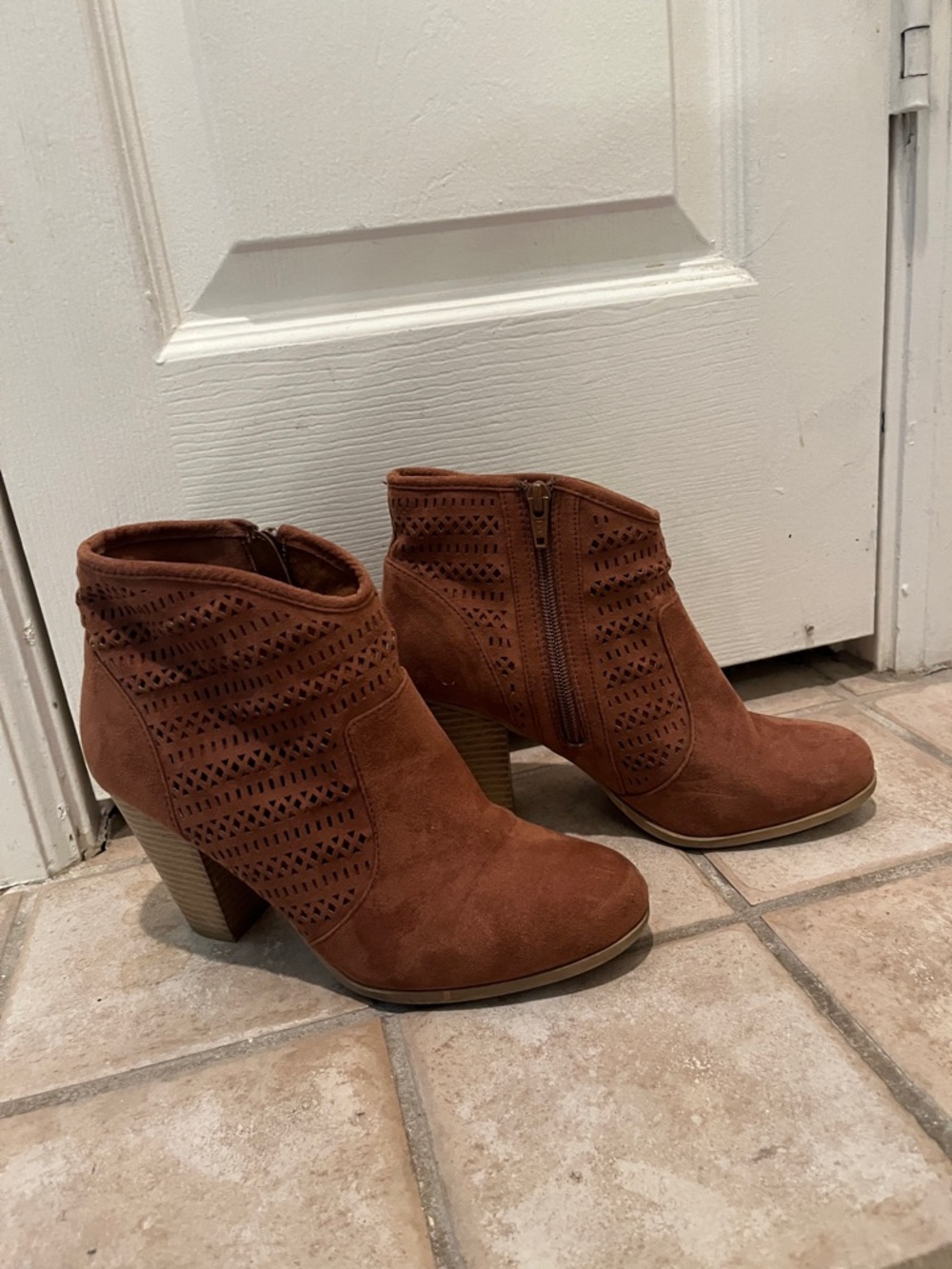 Women's Suede Brown Cutout Ankle Boots